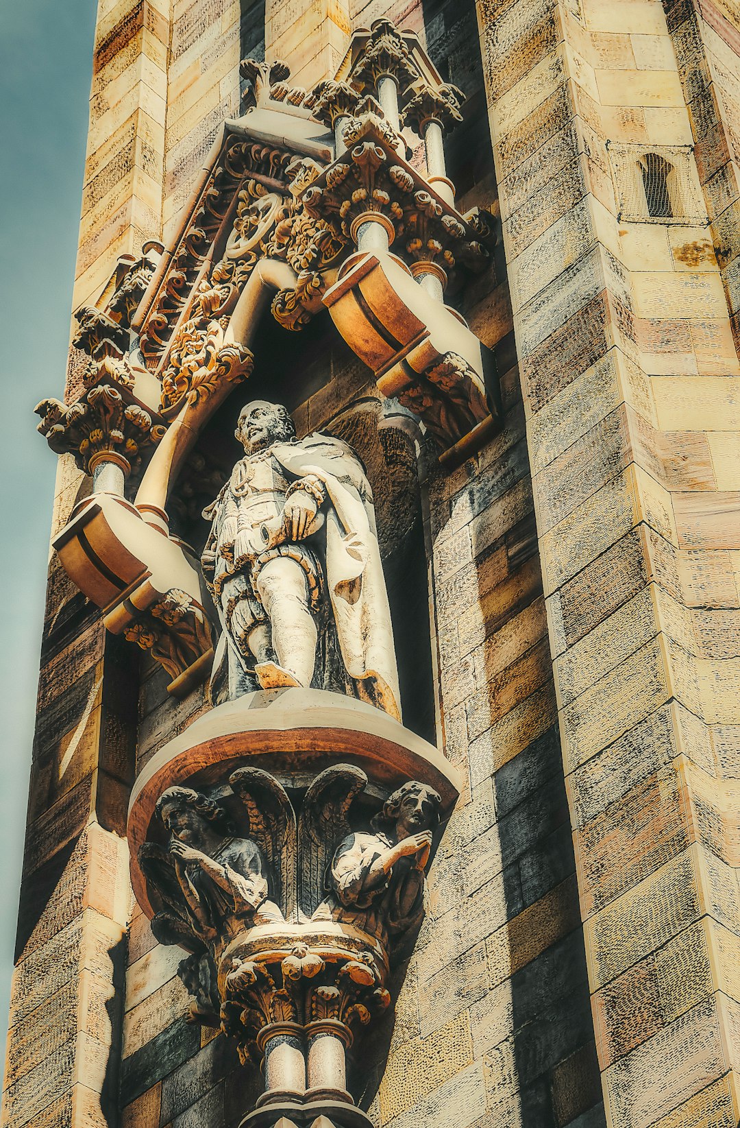 Meet Prince Albert, Queen Victoria's Royal Consort, whose likeness is captured in this statue which is prominently displayed on the clock tower bearing his name in Queen's Square in the Cathedral Quarter in Belfast's city centre (May, 2019).