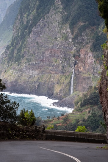 A scenic view of a waterfall surrounded by vibrant rainforest along the Road to Hana.