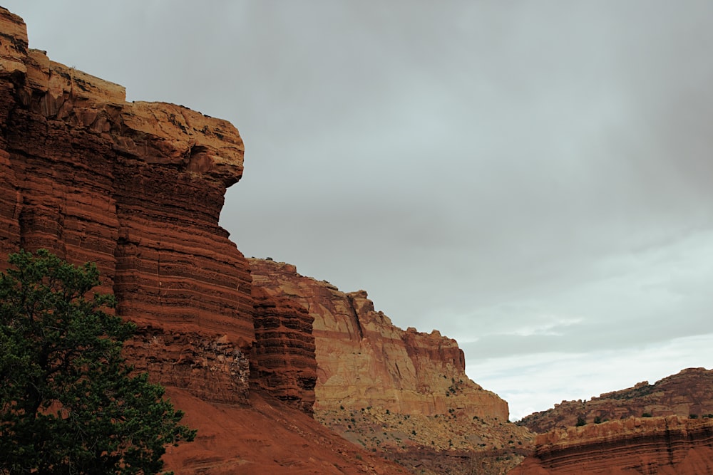 brown rock formation under white sky during daytime