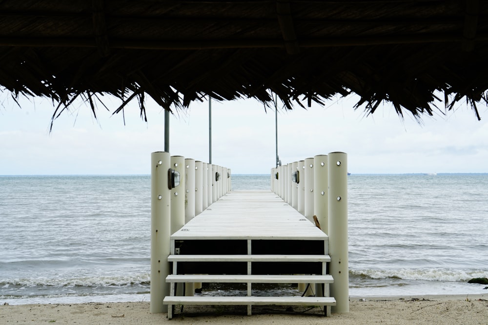 brown wooden dock on beach during daytime