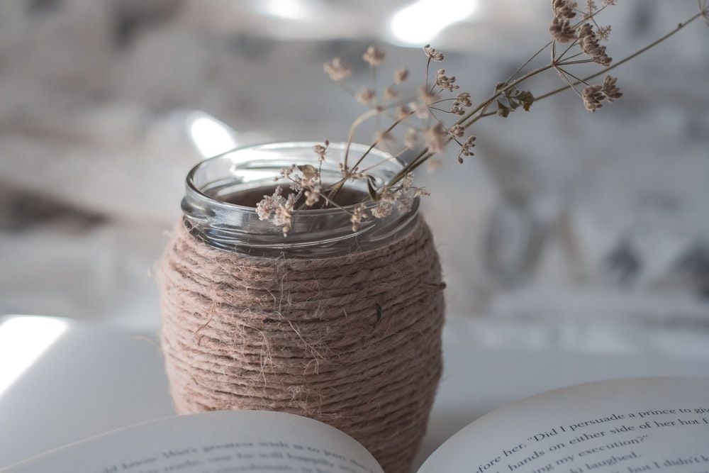 brown woven basket on book page