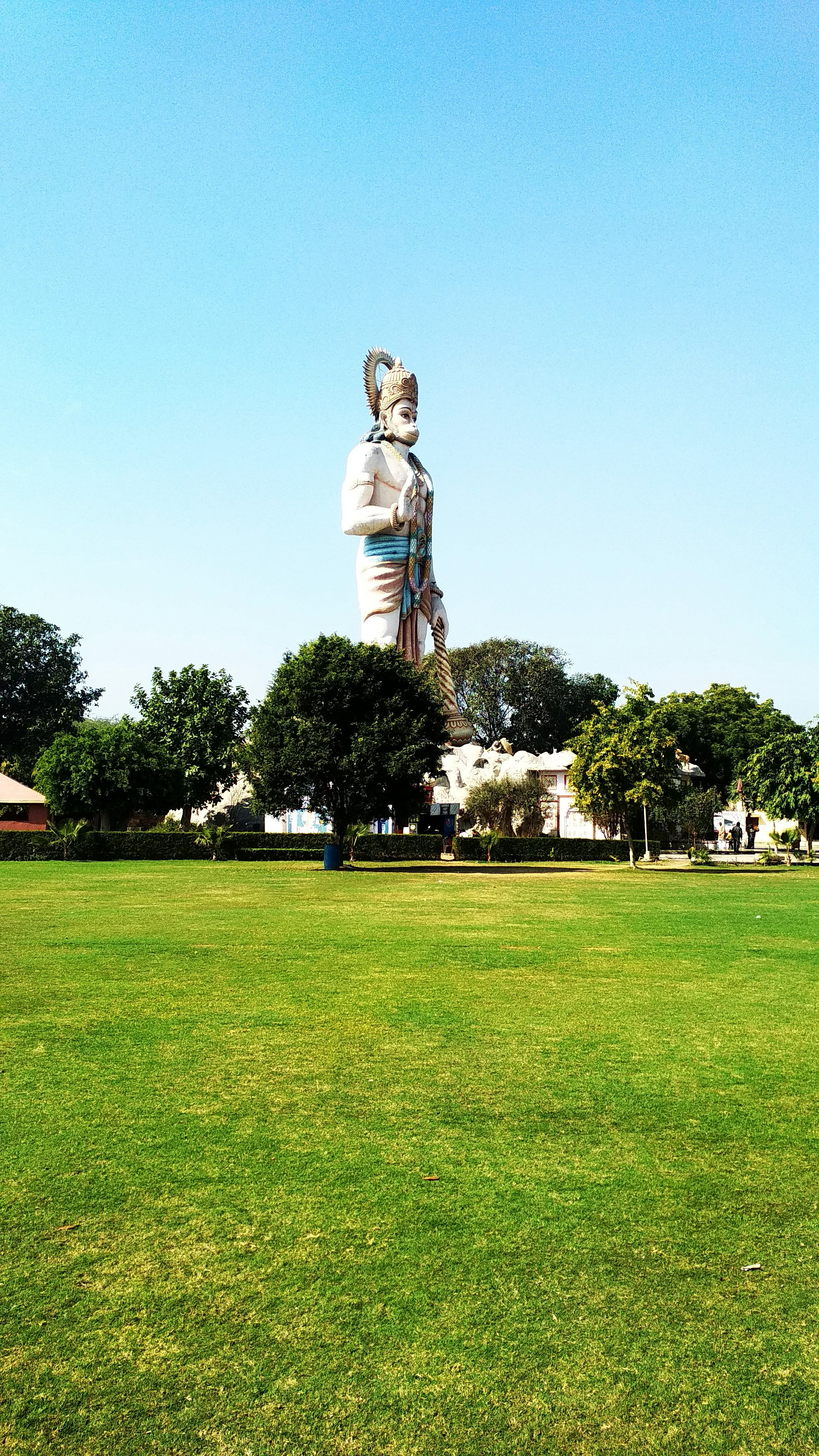 estátua do homem no campo verde da grama durante o dia