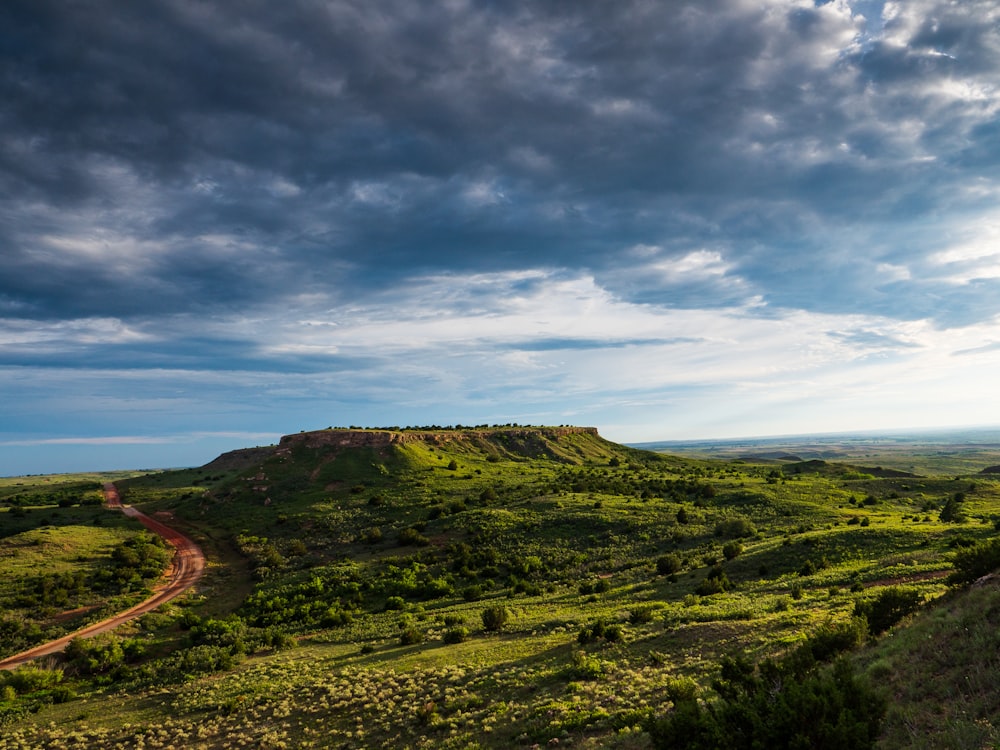 campo de hierba verde bajo el cielo nublado durante el día