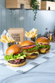 burger with lettuce and fries