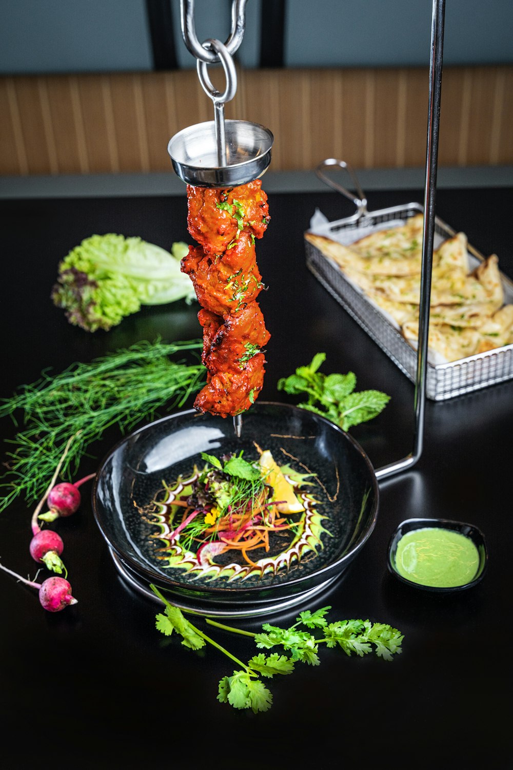 cooked food on black ceramic plate