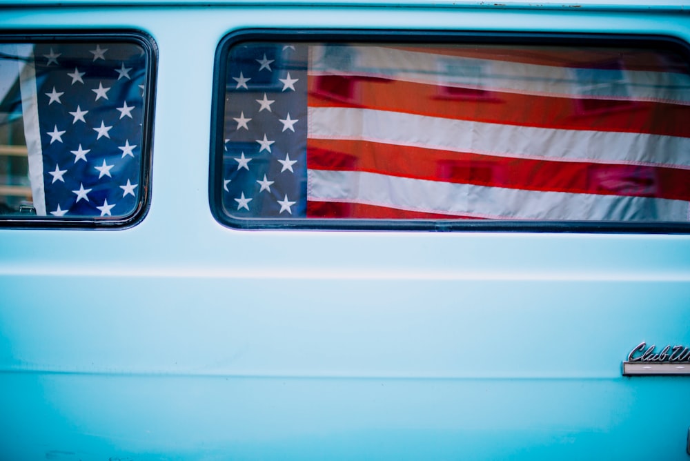 us a flag on white car