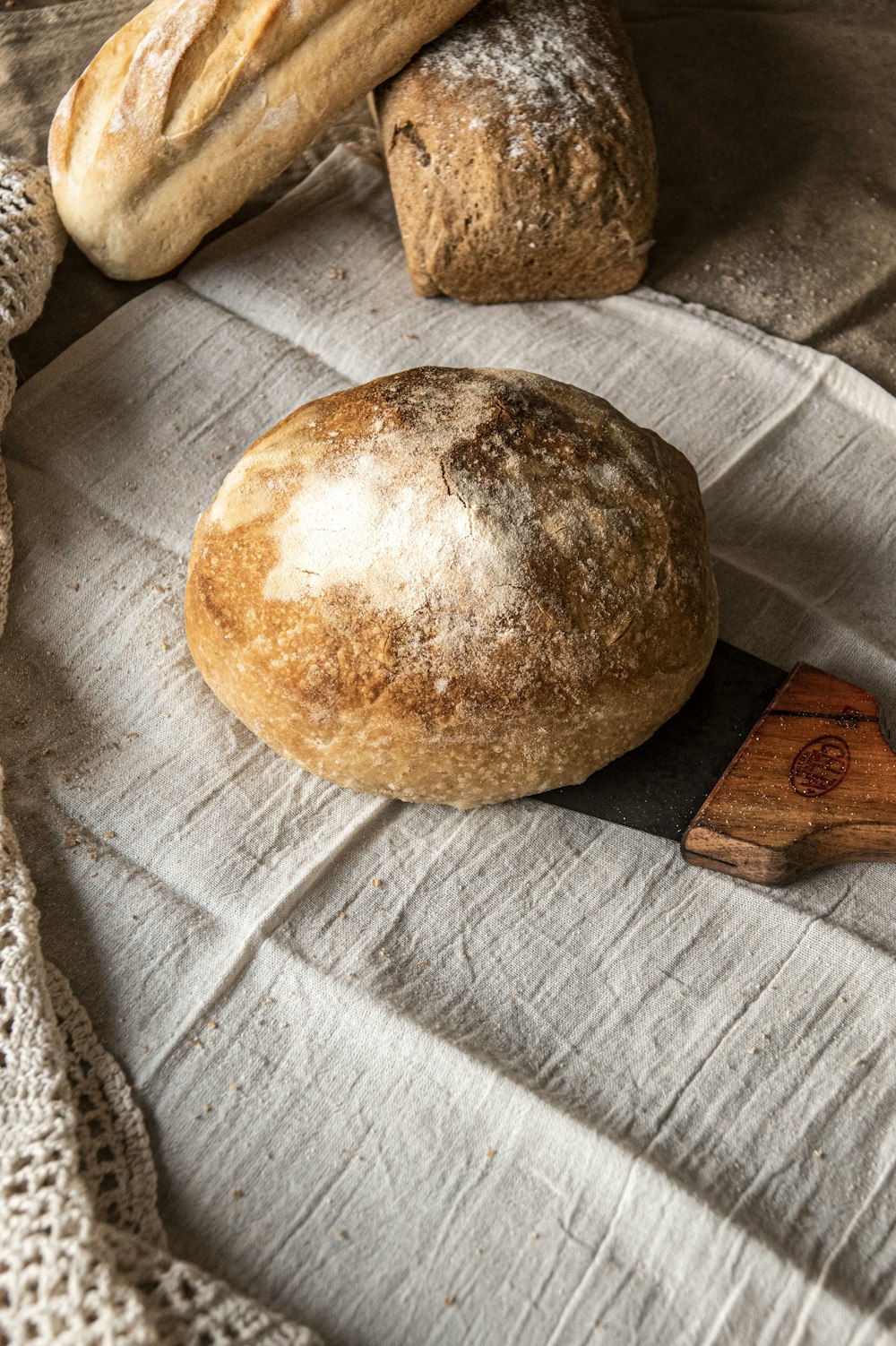 noce di cocco marrone su tessuto grigio