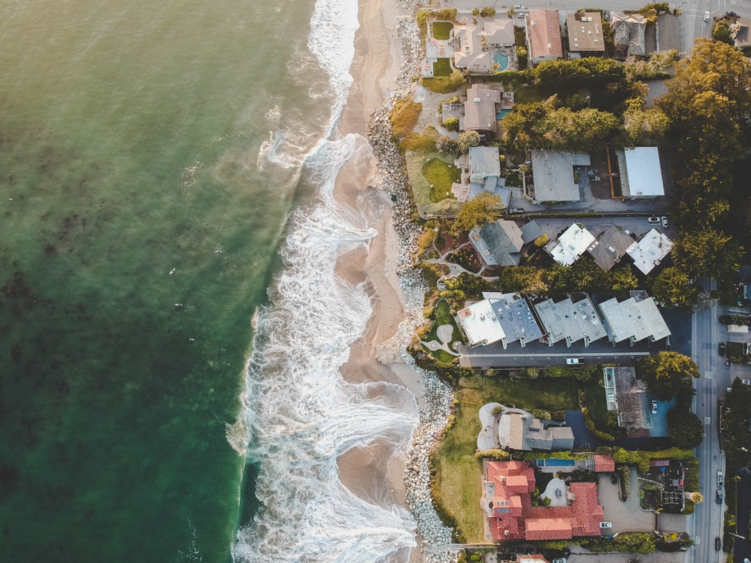 aerial view of city buildings near body of water during daytime