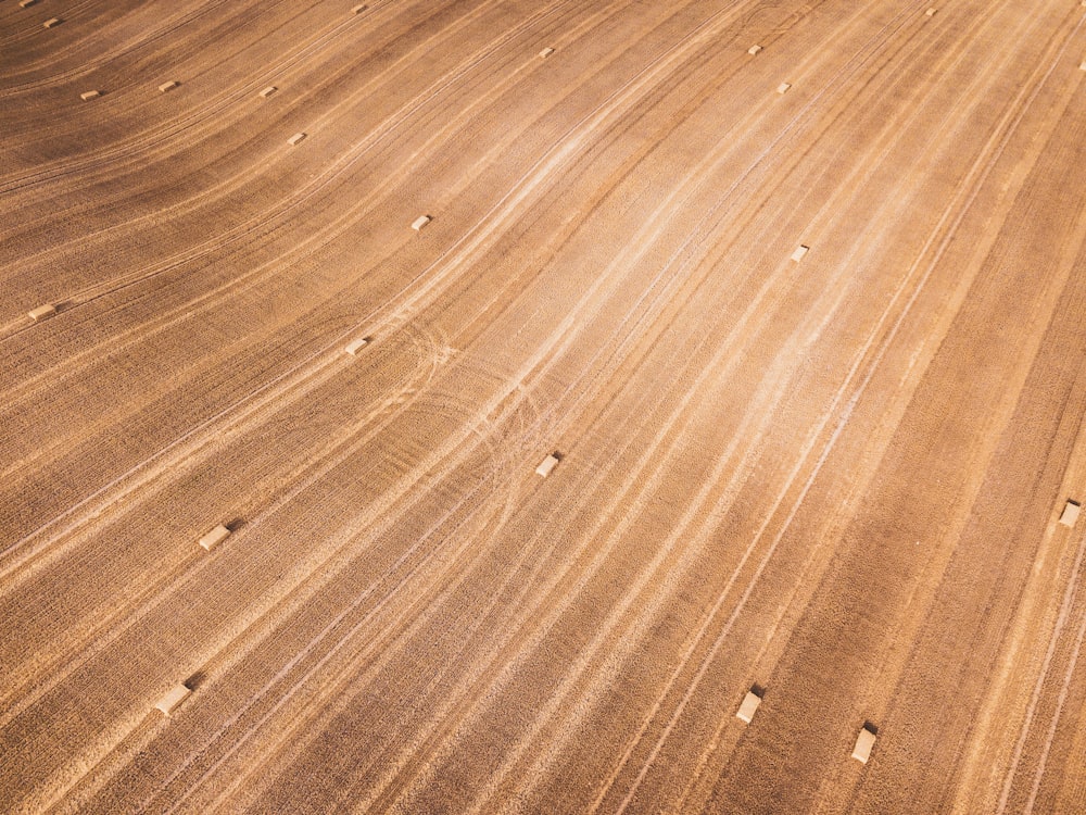 an aerial view of a plowed field