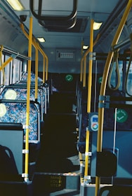 blue and yellow train interior