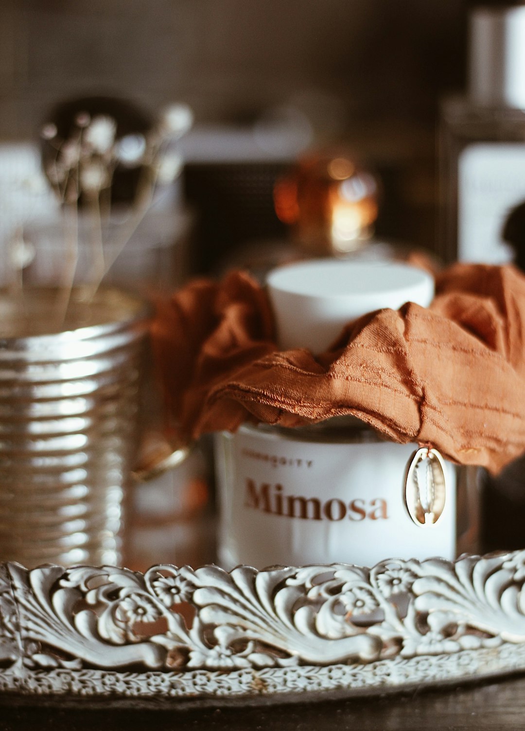 brown textile on silver steel cup