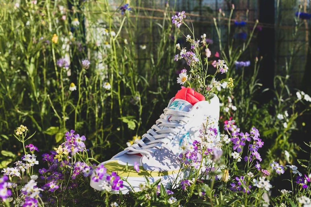 white and purple floral nike air force 1 high
