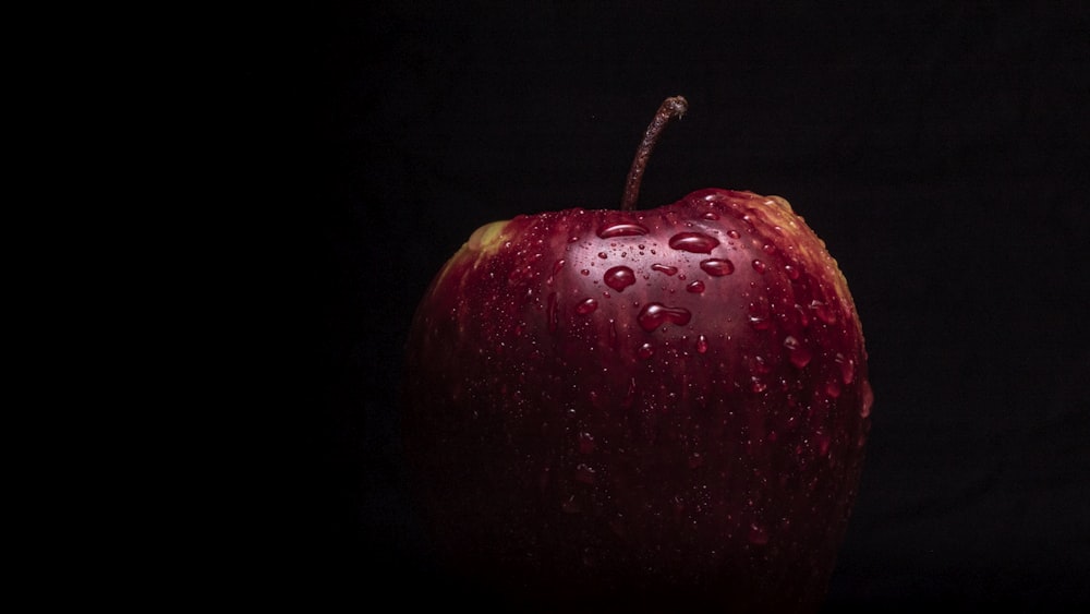 frutto di mela rossa con sfondo nero