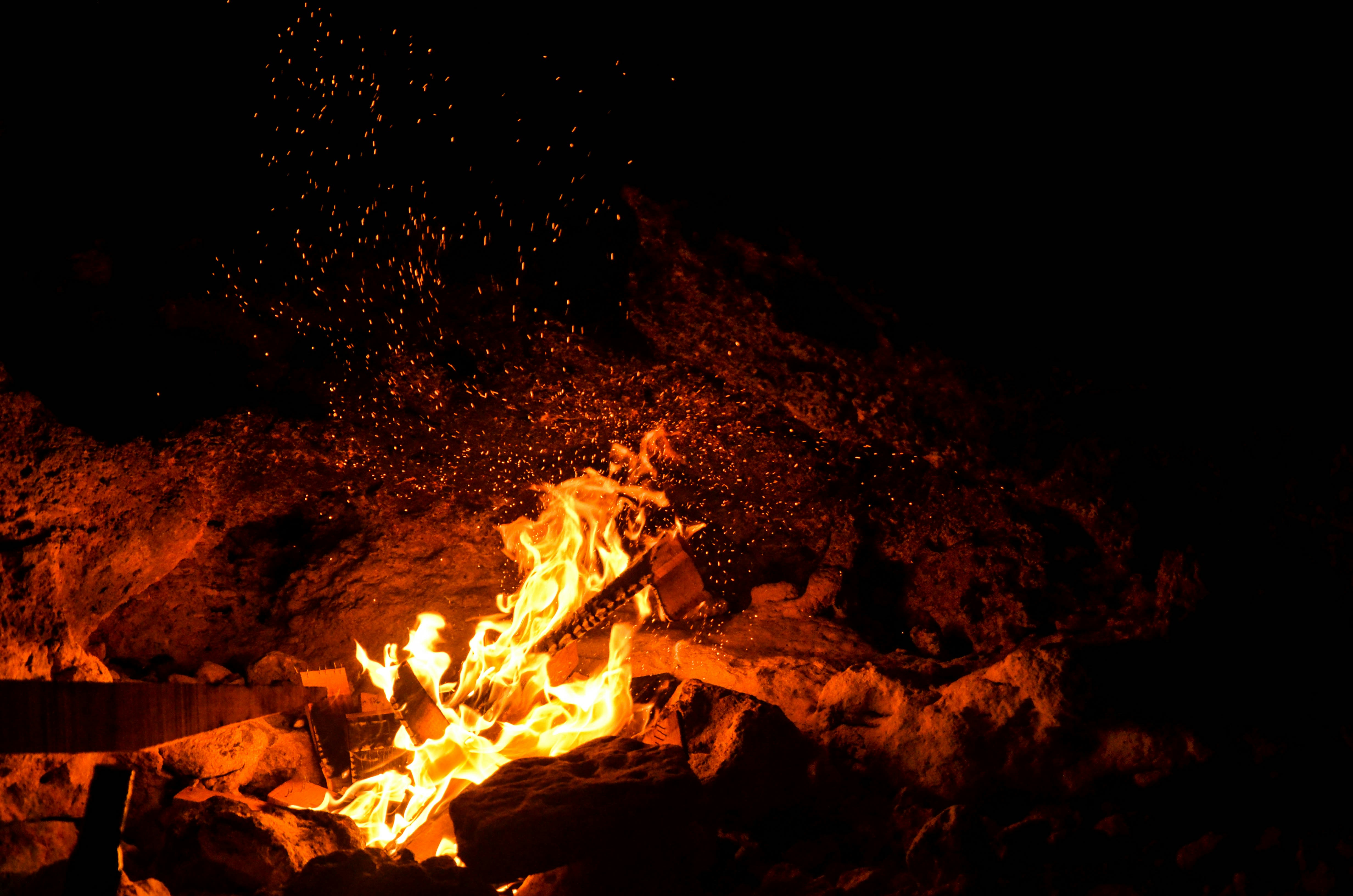 burning wood on fire during night time