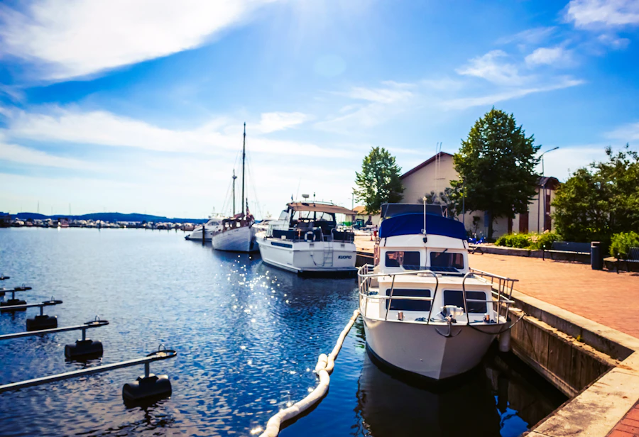 Sunny dock and boats in Kuopio, Finland