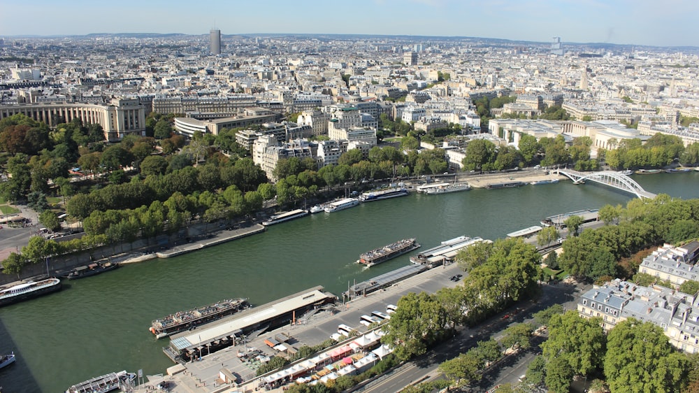 aerial view of city buildings near body of water during daytime