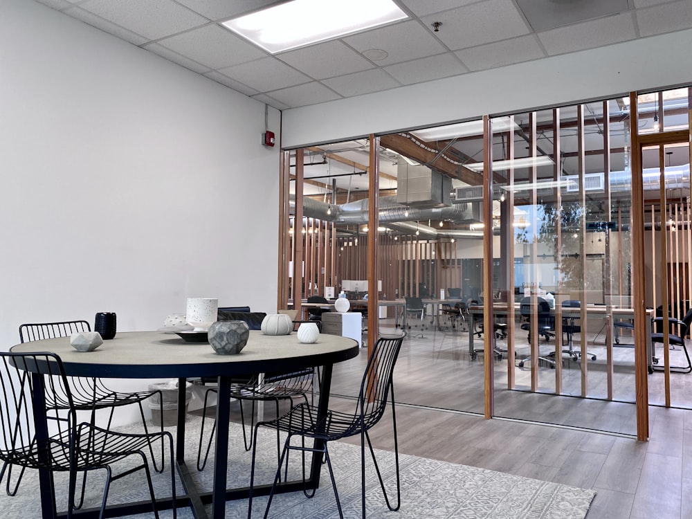 black metal table and chairs