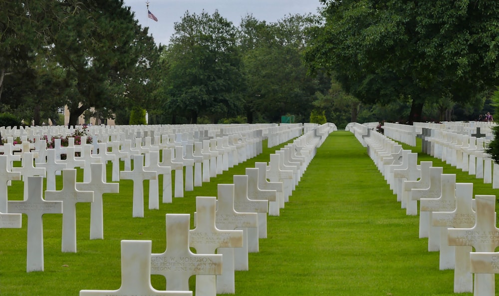 white cross on green grass field during daytime