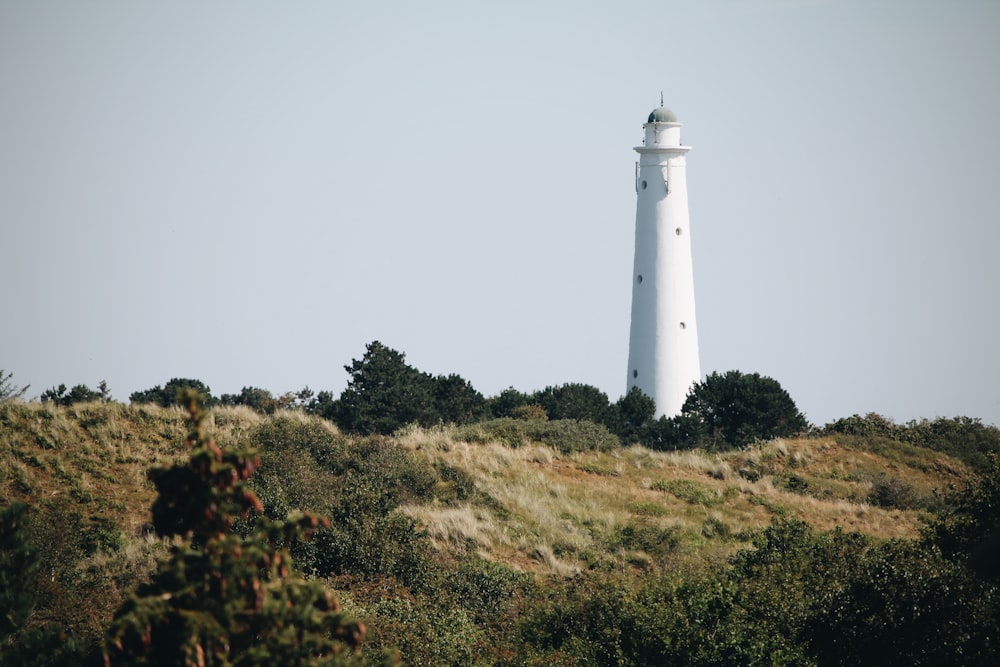 white lighthouse on green grass field under white sky during daytime