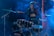 A woman stands confidently behind a drum set on a stage filled with blue and purple lighting and haze effects. She is wearing a dark leather jacket and a crop top, suggesting a rock or music performance setting. Her raised arm and focused expression convey a sense of energy and presence.