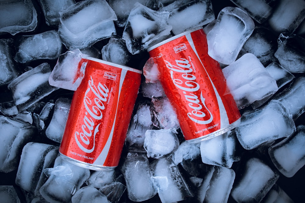 lata de coca-cola no gelo