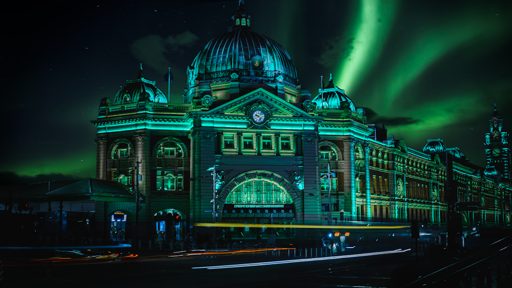 green dome building during night time