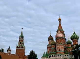 A scenic view of Moscow's Red Square with St. Basil's Cathedral under a clear sky