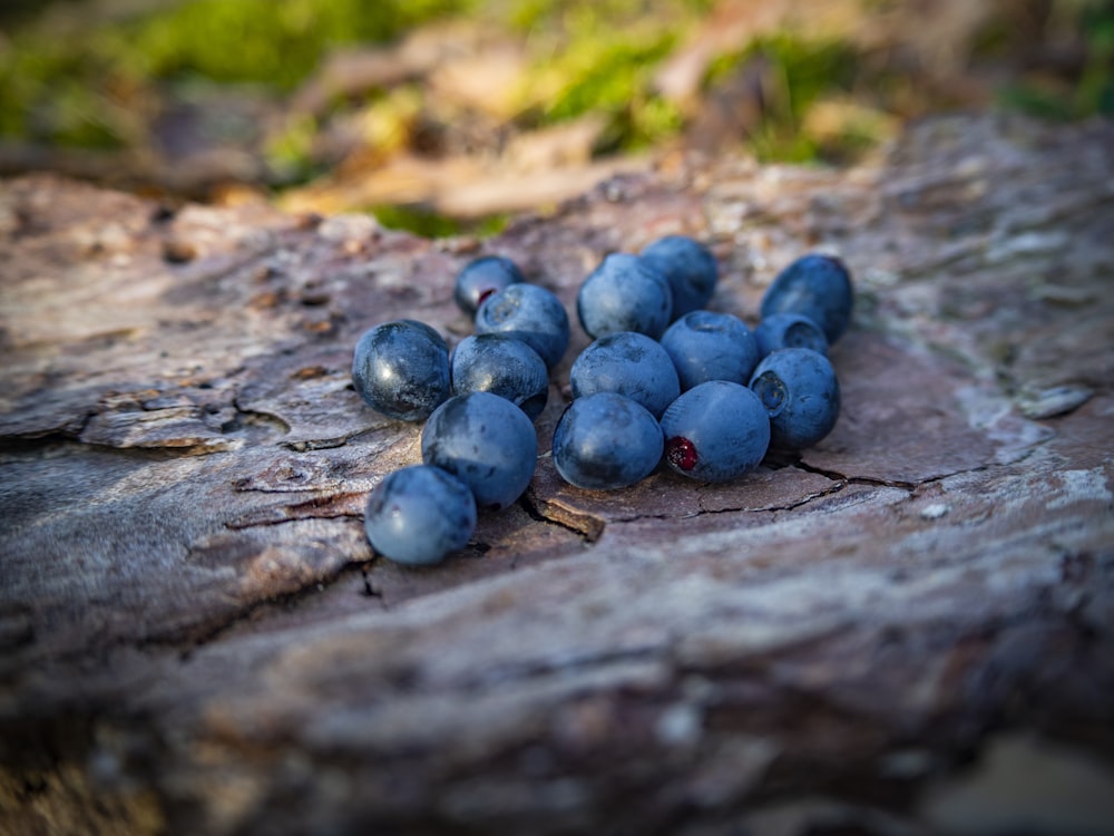 blue berries on brown wooden surface