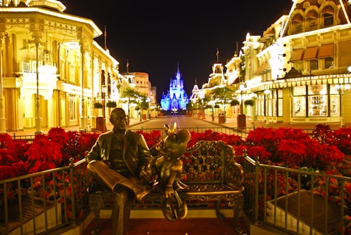 man in black jacket sitting on brown wooden bench during night time