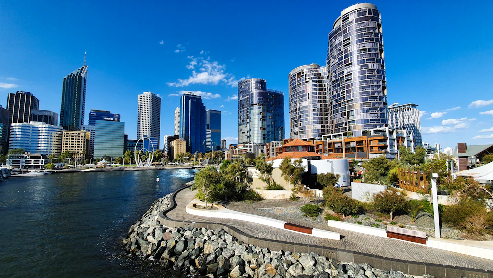 Perth city skyline with the Swan River, Western Australia