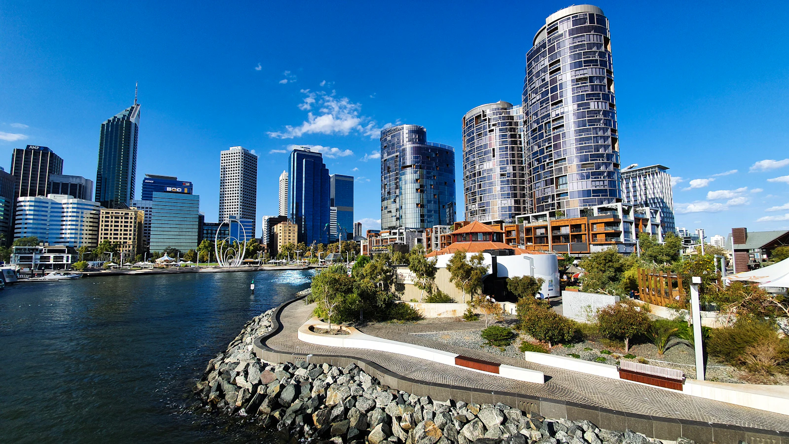 Perth city skyline beside the Swan River in Western Australia