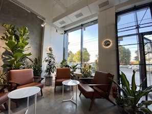 Cozy seating area with modern decor and natural light.