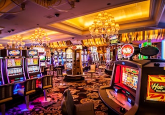 arcade machine with lights turned on inside room