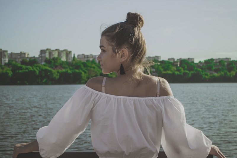 Charming lady by Taiwan waterfront