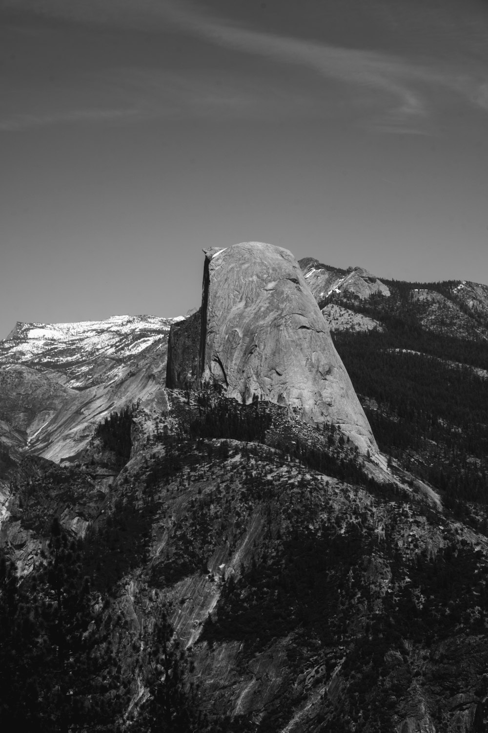 grayscale photo of rocky mountain