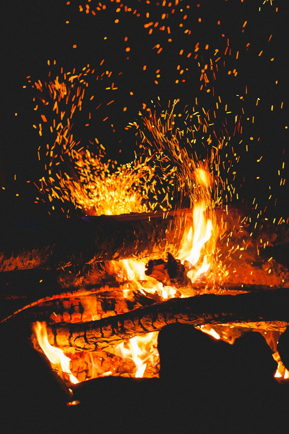 Fuoco sul falò durante la notte