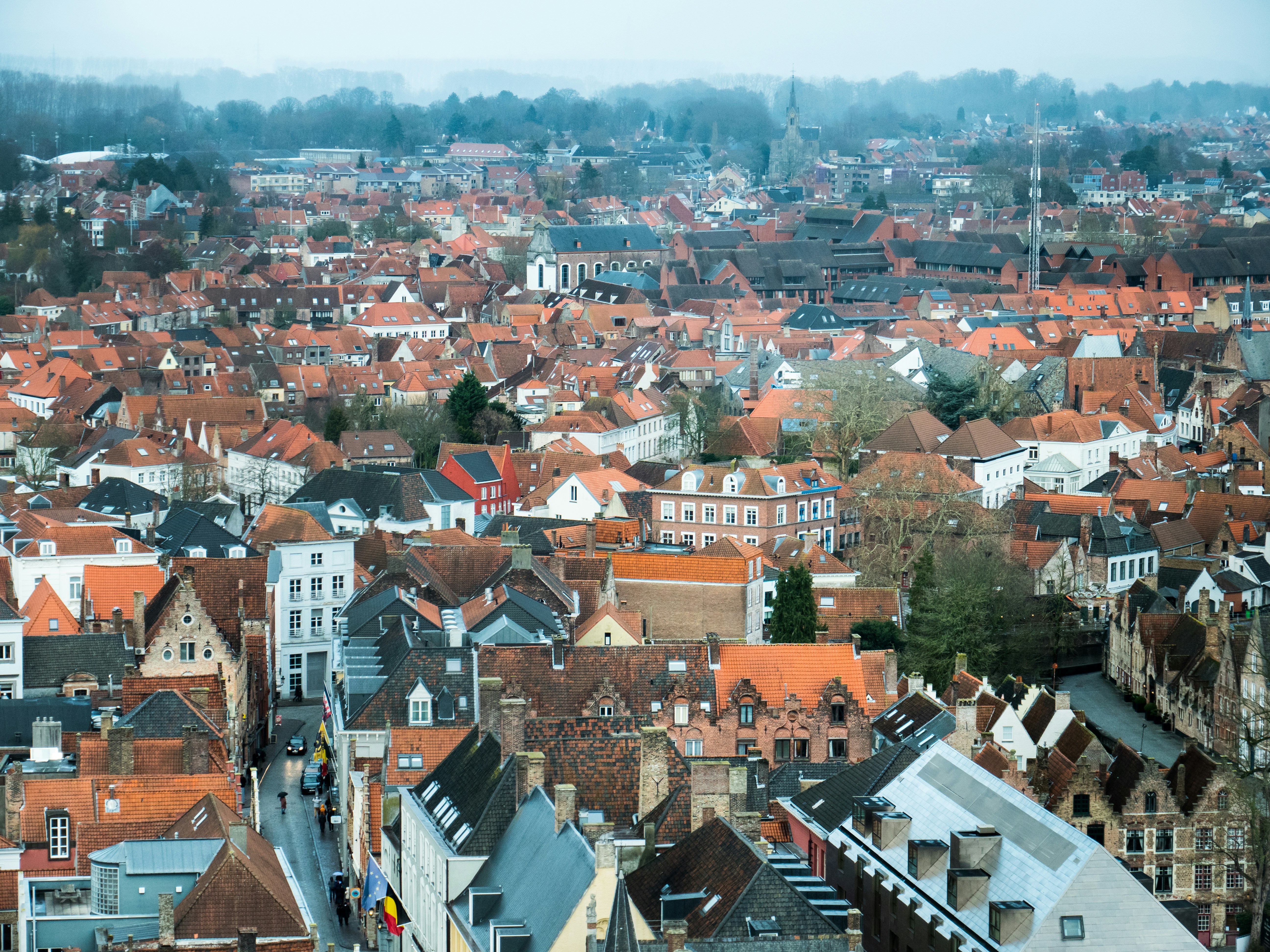 aerial view of city buildings during daytime, City Break in Bruges, Belgium