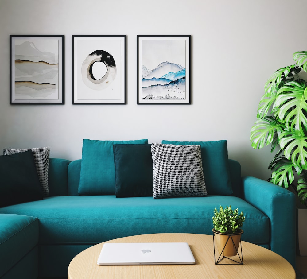 black and white throw pillows on white couch