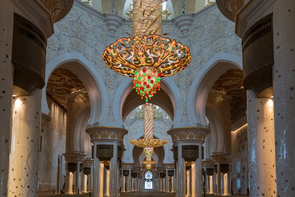 gold and red floral ceiling lamp