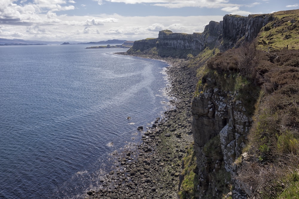 aerial view of body of water near mountain during daytime