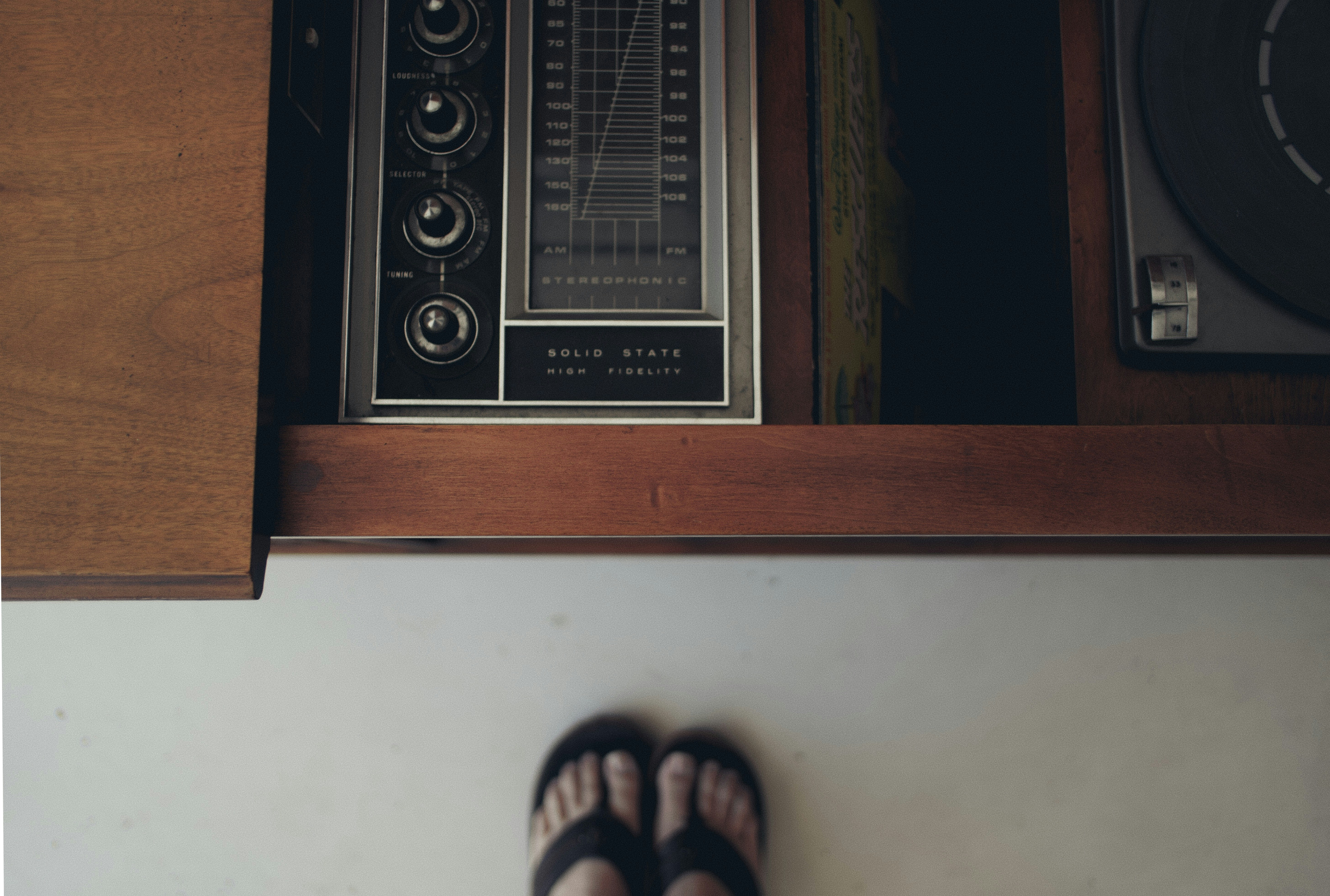 black and brown radio on white table