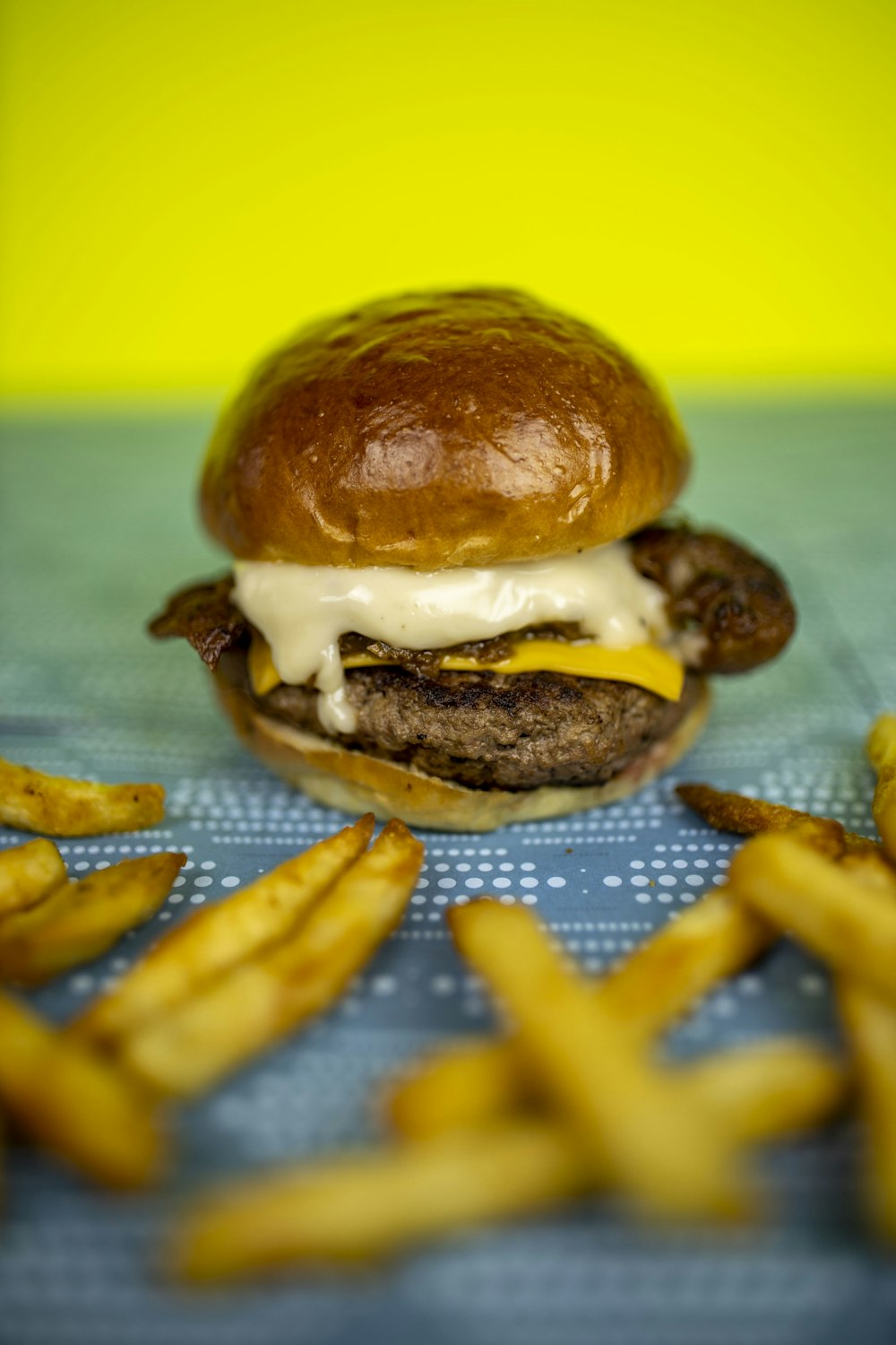 burger with patty and fries