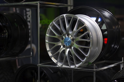 silver and black car wheel