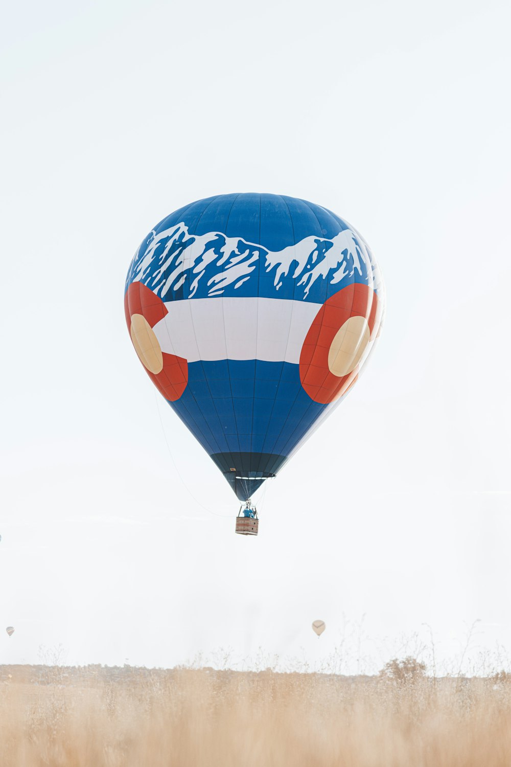 blue red and white hot air balloon