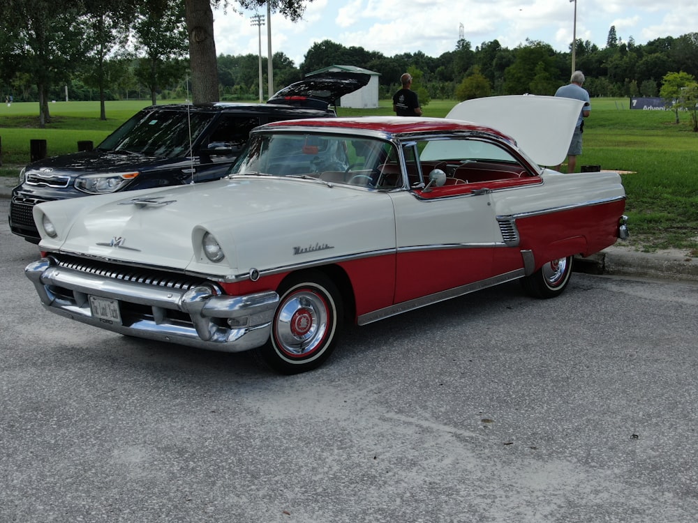 red and white vintage car