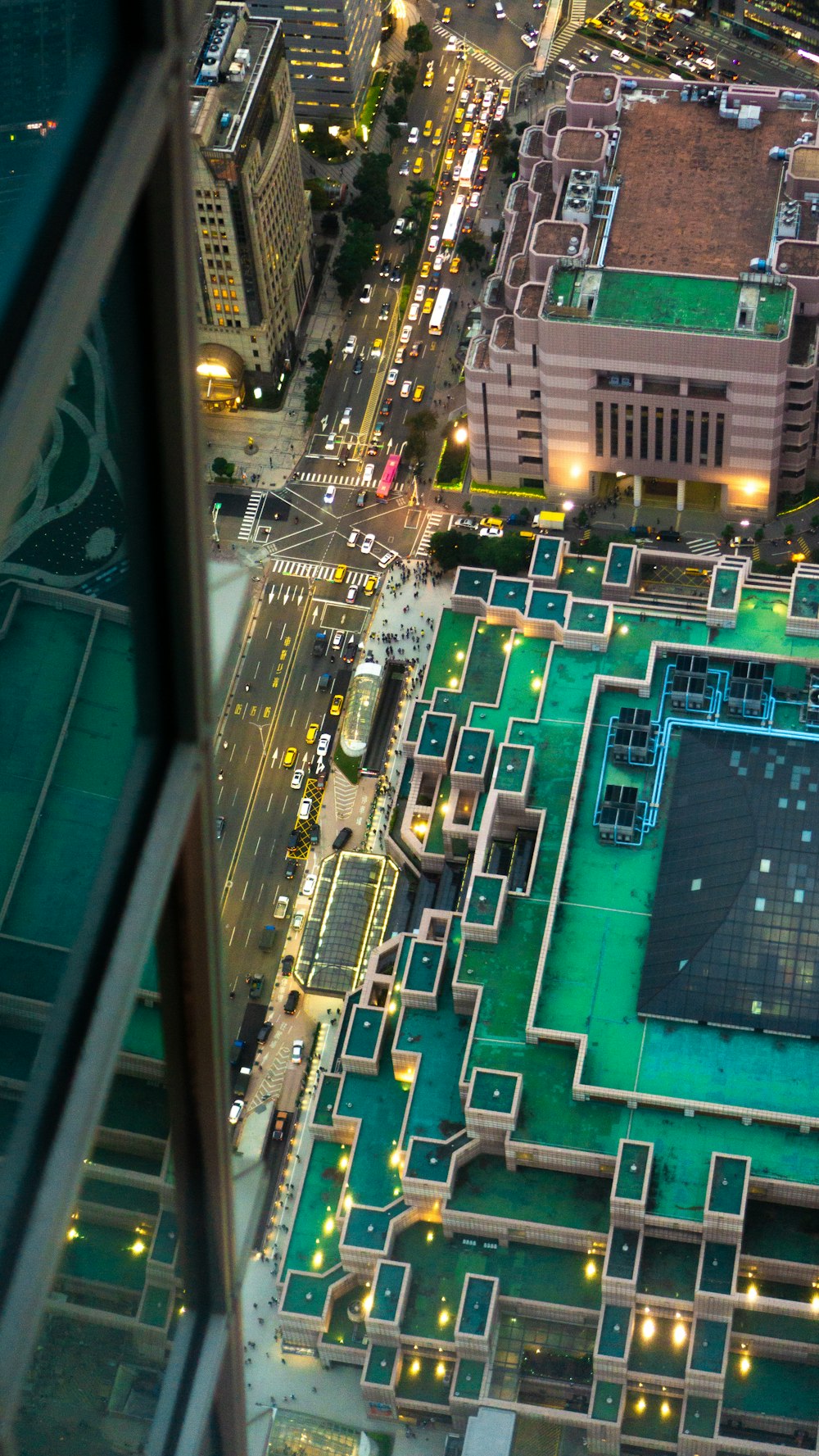 aerial view of city during night time