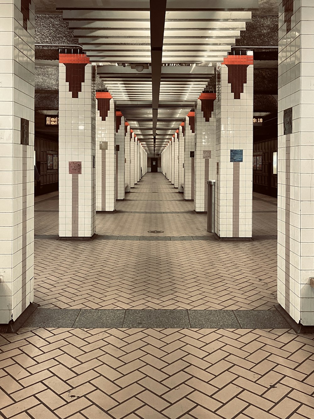 brown and white brick floor