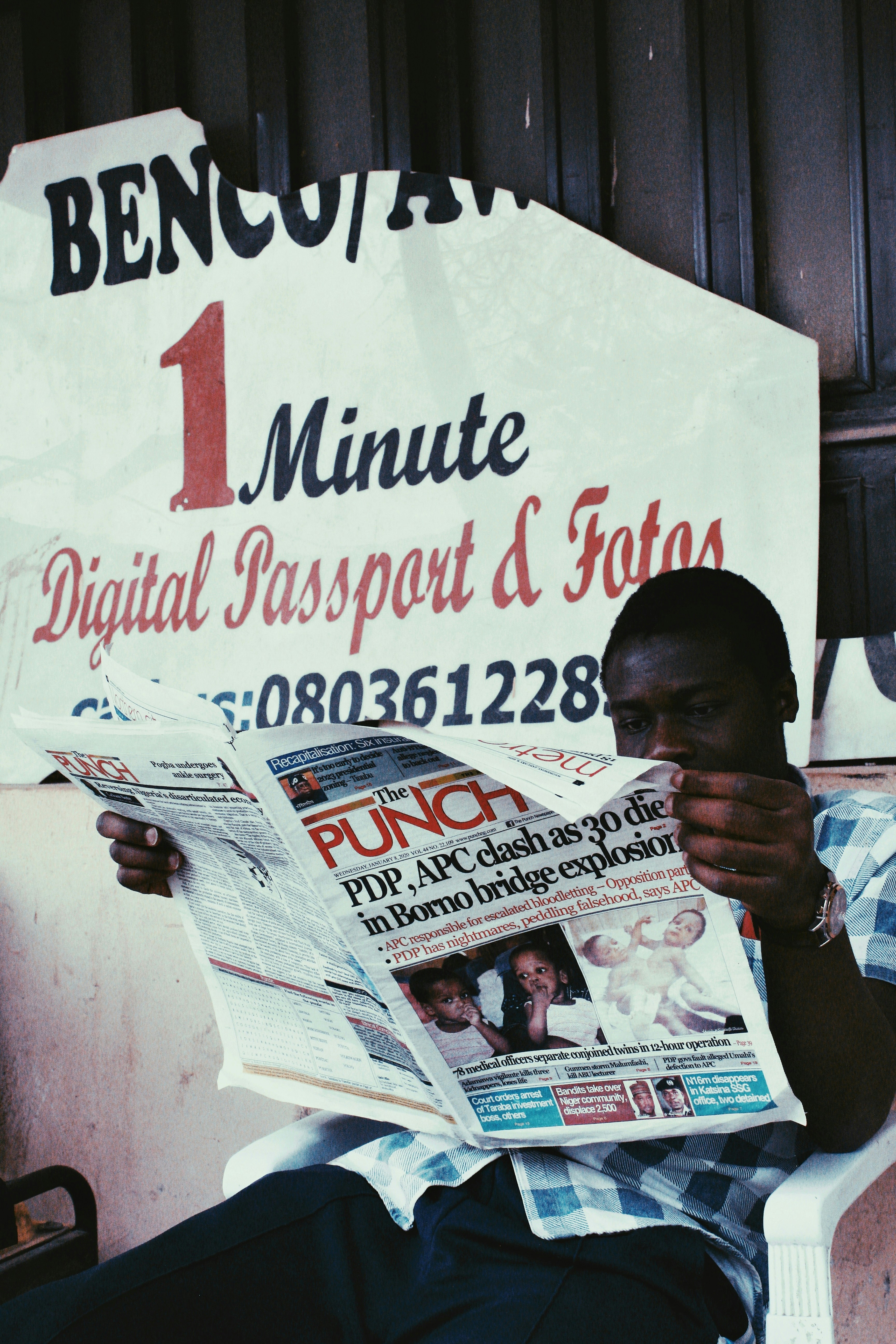 Reading a newspaper