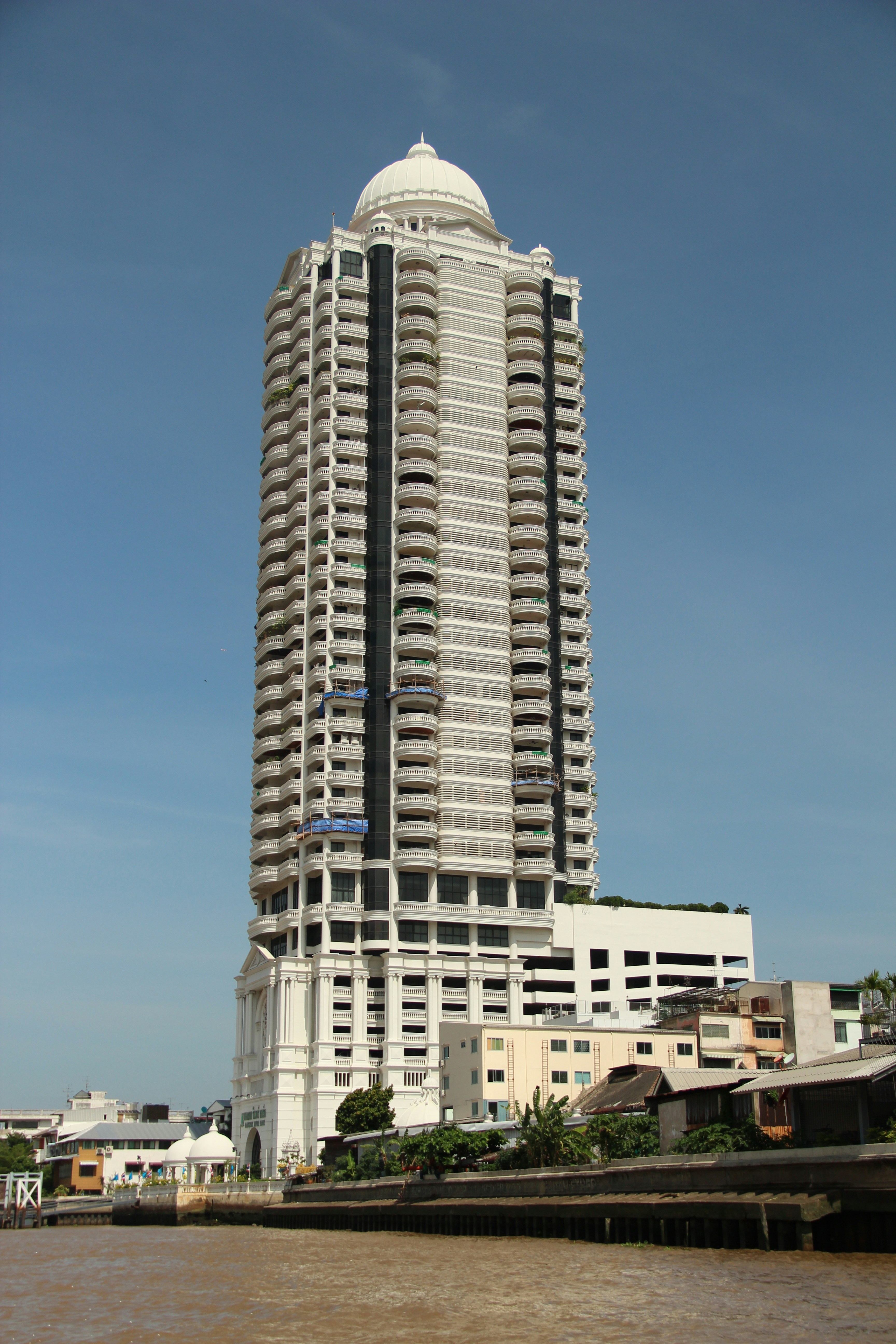 white and blue high rise building