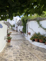 Historic stone streets of a Mallorca village with charming balconies and flowers.